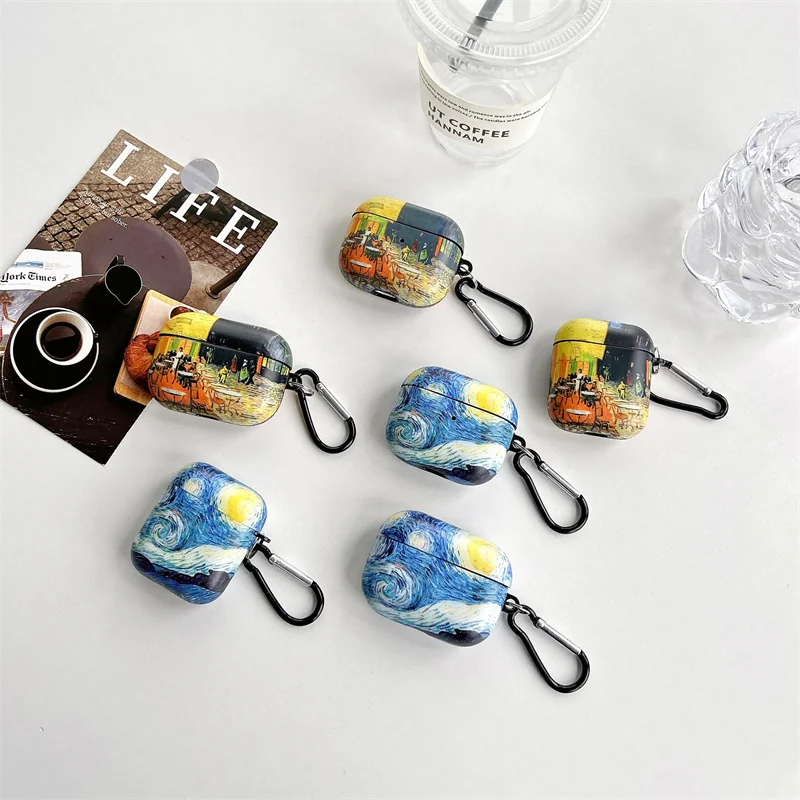 Van Gogh Oil Painting Headphone Case for Airpods Pro 2 3 Gen Cover Abstract Starry Sky Earpods Cases Keychain Charge Fundas Hull