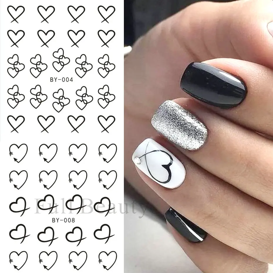 12pc Love Heart Water Nail Decals English Letter Stickers Valentine's Sliders Nail Art Decoration 2023 Manicure Tips LABY001-012