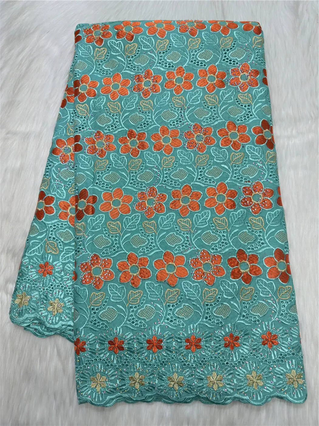 Latest African Lace Fabric 5 Yards French Embroidery Floral 100% Cotton Lace Fabric With Stones for Wedding Party Sewing 23A165