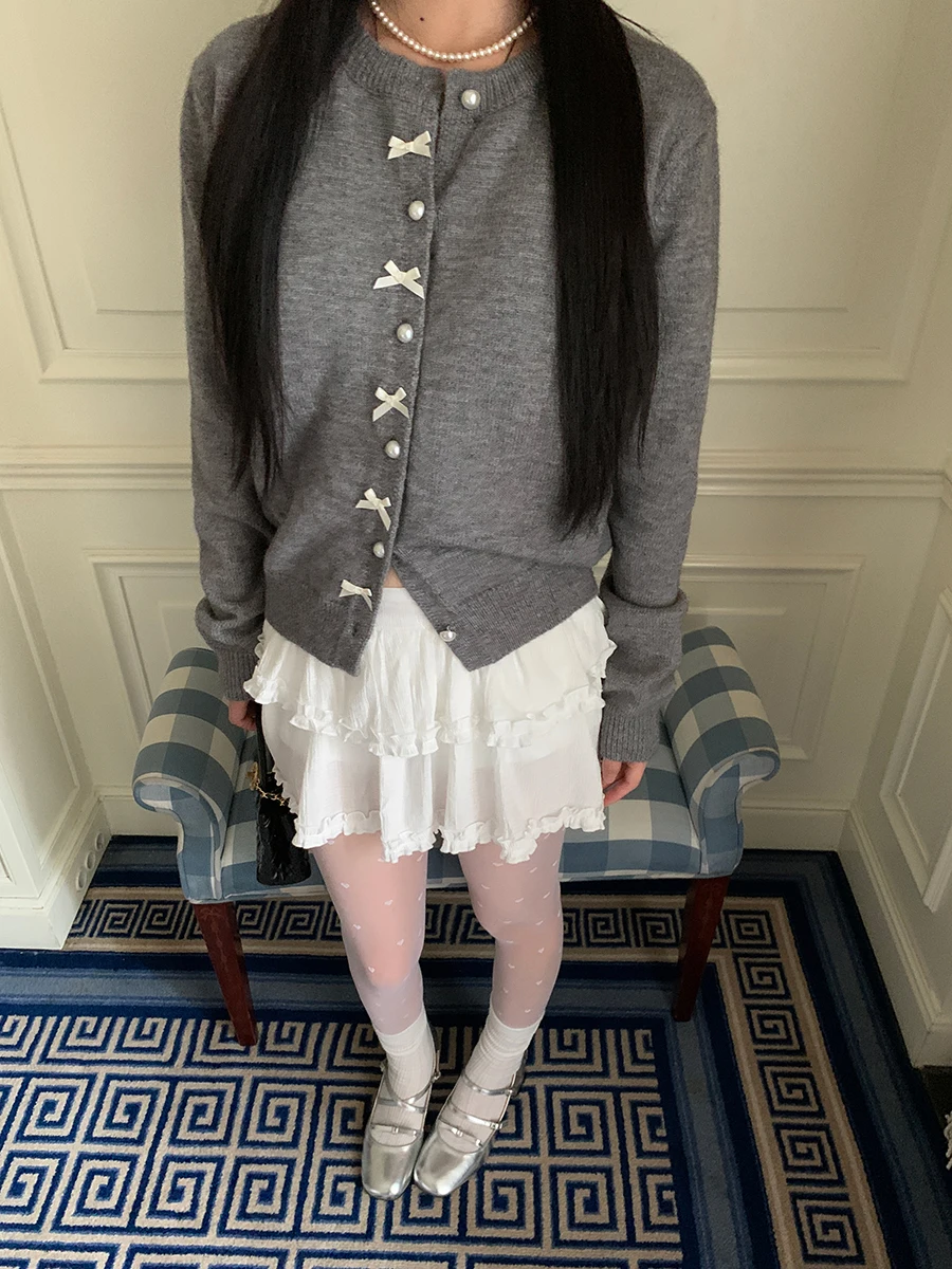 

Loose Knitted Open Cardigan Women's Long Sve ey Ele Outerwear Sweater Jaet Casual Commute Sle Autumn New Arrival