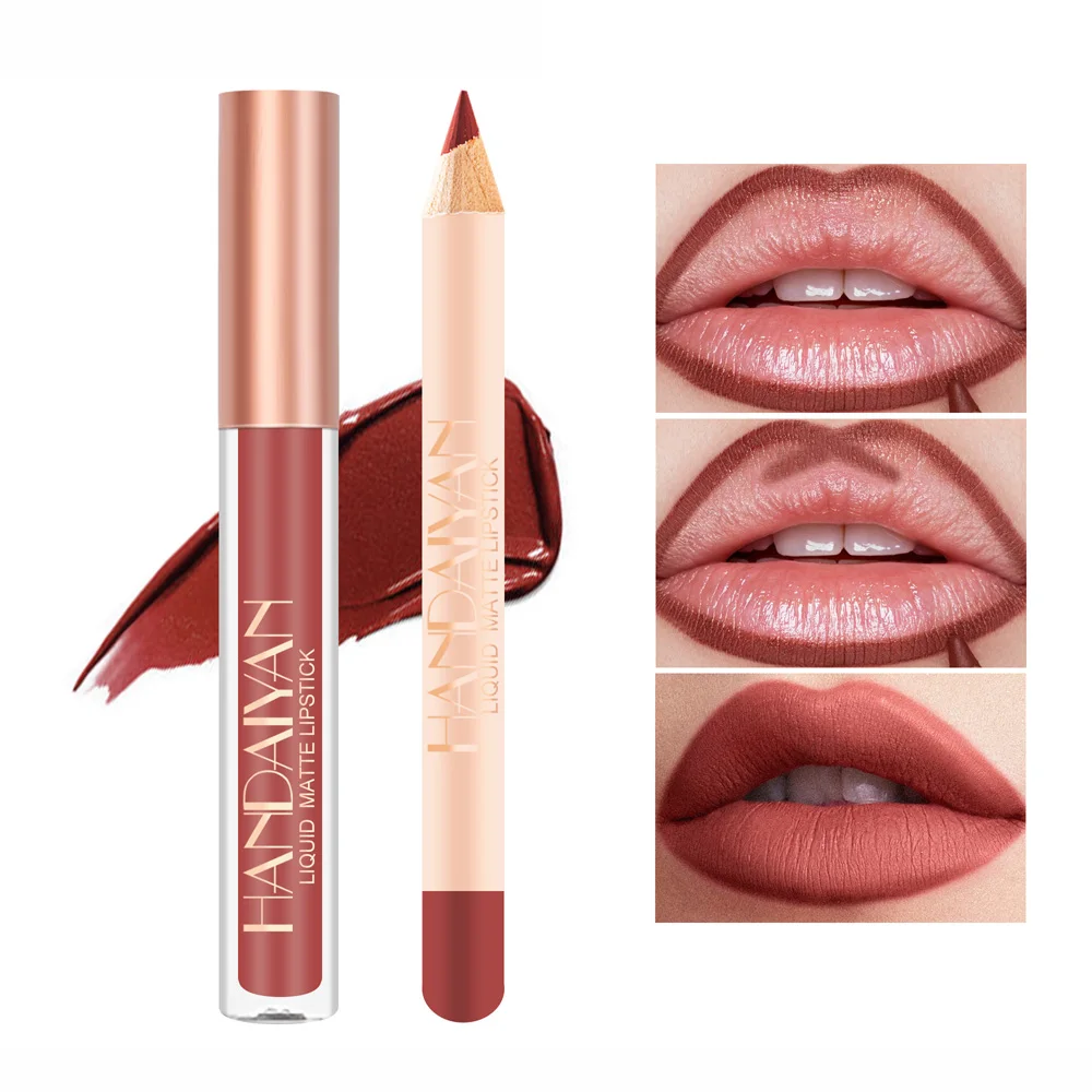 2024 New Matte Liquid Lipstick + Lip Liner Set trucco Nude Velvet Lip Gloss Waterproof Long Lasting Lipgloss Glaze Cosmetics Kit