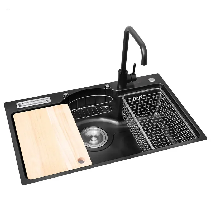Kitchen Sinks Nano-black Kitchen 304 Large Single Tank Stainless Steel Multi-function
