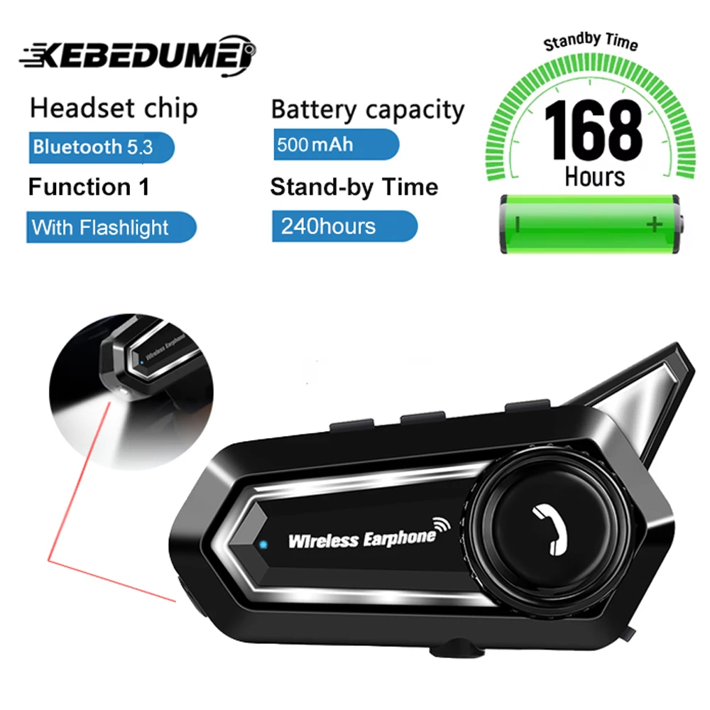 Motorcycle Bluetooth Helmet Headset V5.3 Earphone With flashlight IPX6 Waterproof Handfree Call Stereo Noise Reduction Earphone