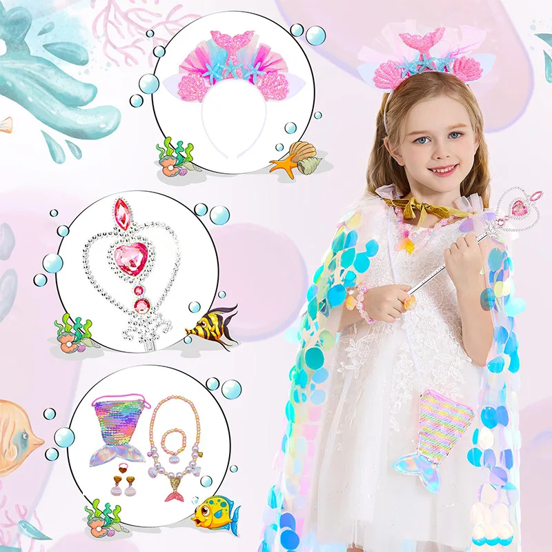 Mermaid princess cosplay dress up cape princess dress up toy clothes set regalo arcobaleno