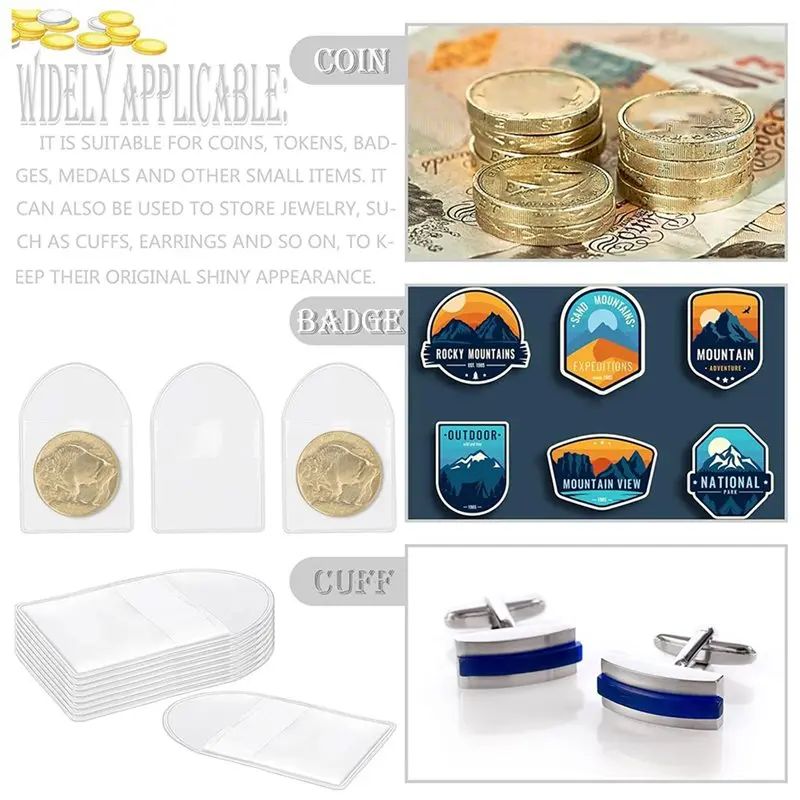 QWE-400 Pack 2Inch Single Pocket Coin Sleeves, Plastic Coin Collection Supplies Transparent Holders Protector Clear Bags