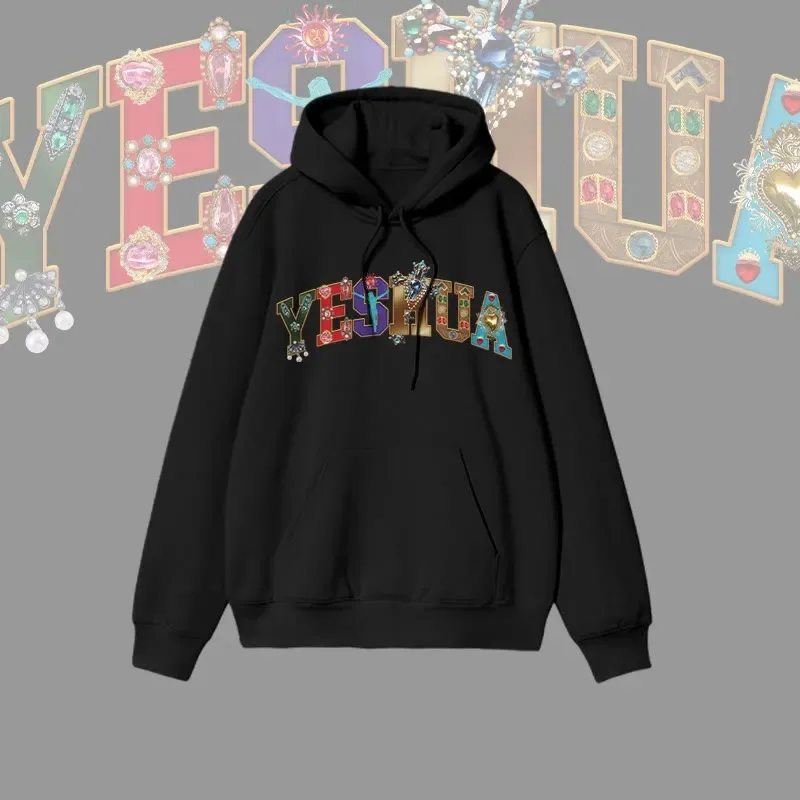 

2025 Autumn and Winter Unisex 100% Cotton Gemstone Yeshua Print Hoodie High-end Luxury Is for Both Men and Women Top Y2k