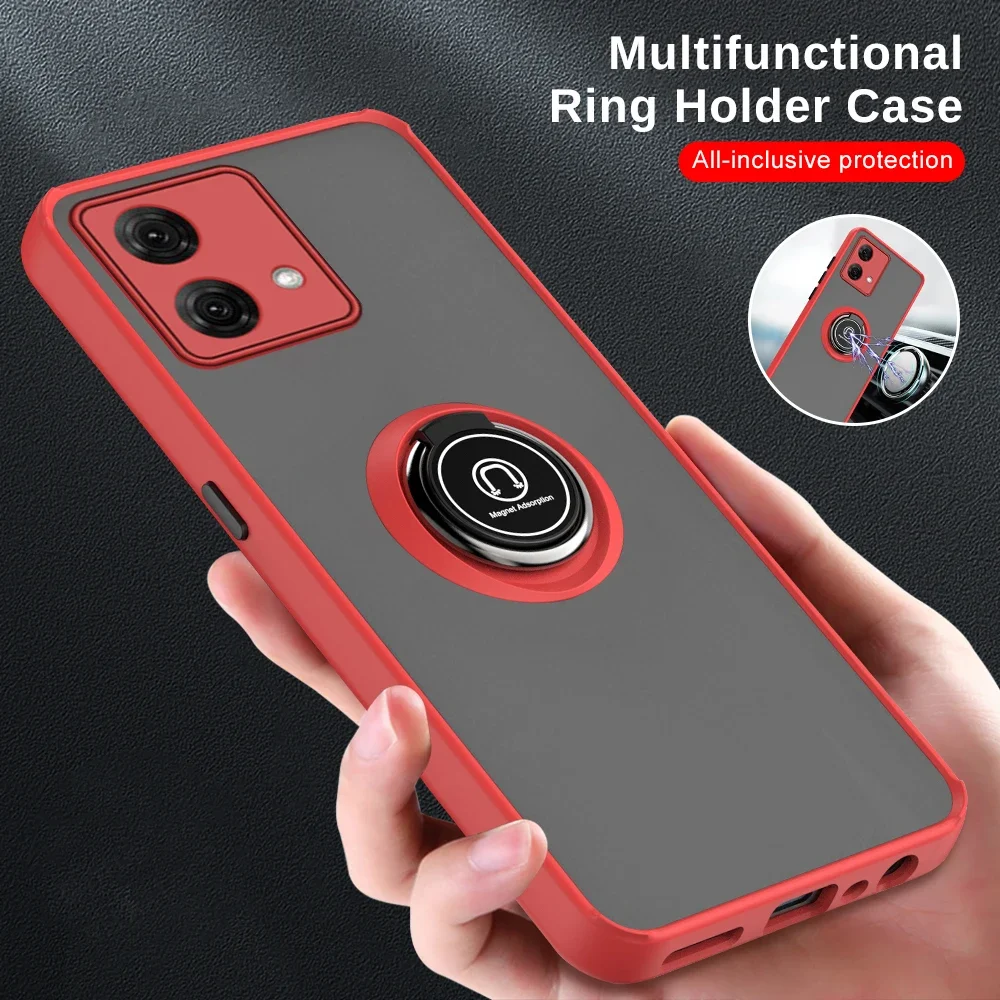 For Motorola Moto G84 Case Car Magnetic Holder Matte Shockproof Cover G54 5G G14 4G MotoG84 G 84 Camera Protect Ring Stand Coque