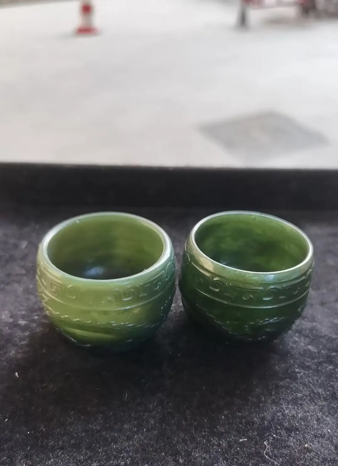 

1 PCS Treasure Chinese Vintage Hetian Old Jade Green Jade Wine Cup Hand Prayer Carving Amulet Timestown