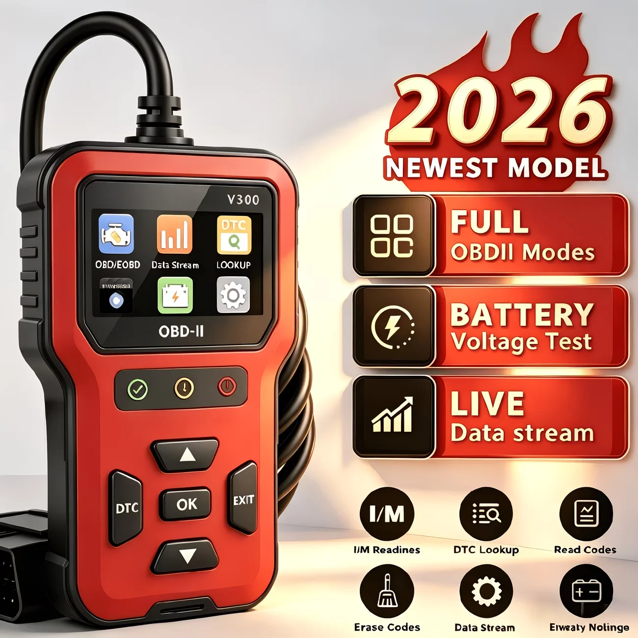 Professional V300 OBD2 Scanner Diagnostic Tool Real Time Code Reader Check Engine Light Scan Tool for All OBDII Cars Since 1996