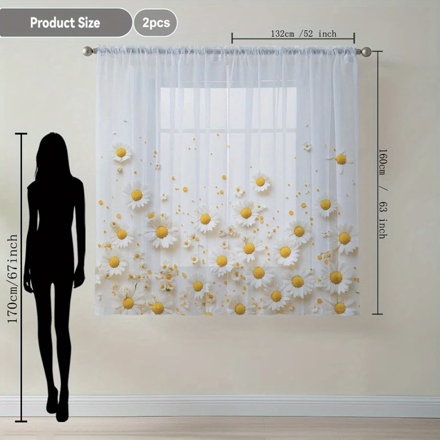 2PCS Cortina Transparente com - Home Decor Yellow avaliação e preço