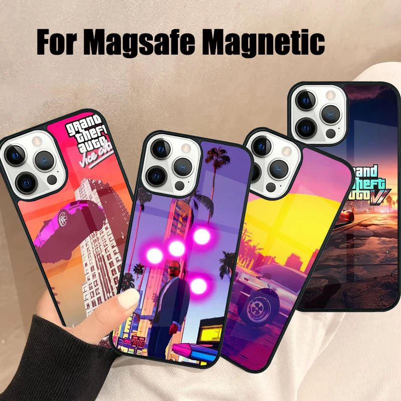 Grand Theft Auto Vice City Magsafe Phone Case For iPhone 16 15 14 13 12 11 Pro Max Plus Mirror Wireless Magnetic Cover