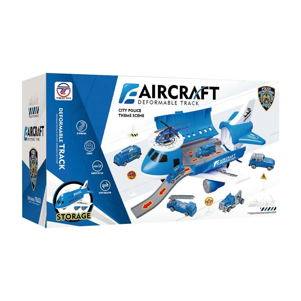 創造的な赤と青の慣性レール飛行機のおもちゃ、変形可能なトラック、ランダムな車、慣性車、飛行機モデル、道路標識、プラスチックトラックのおもちゃギフト