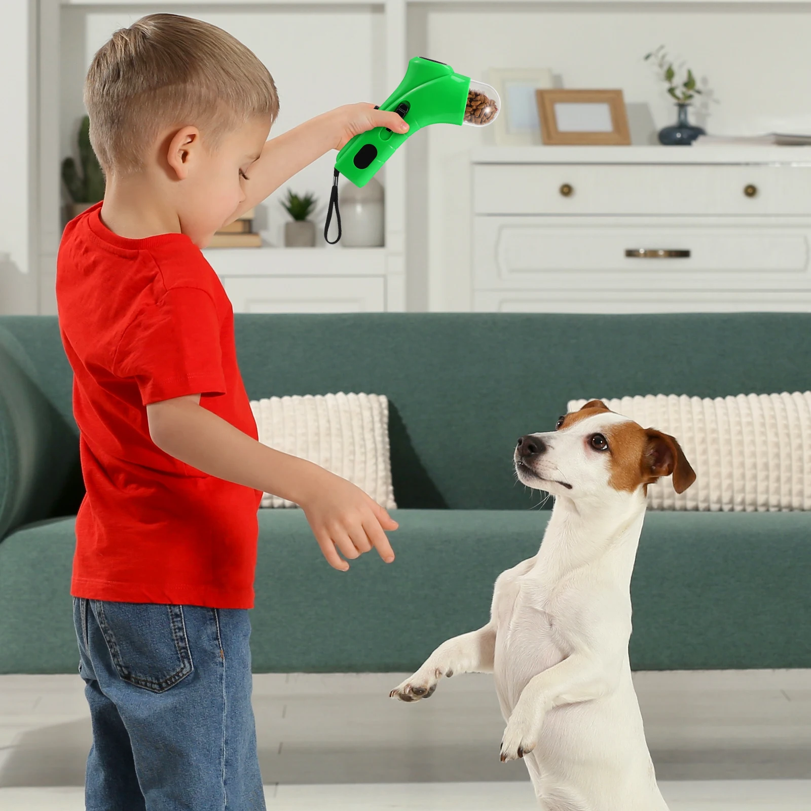 

Snack Launcher Dog Snack Launcher For Dog Cat Treat Feeder Interactive Pet Food Dispenser Spring Trigger Green