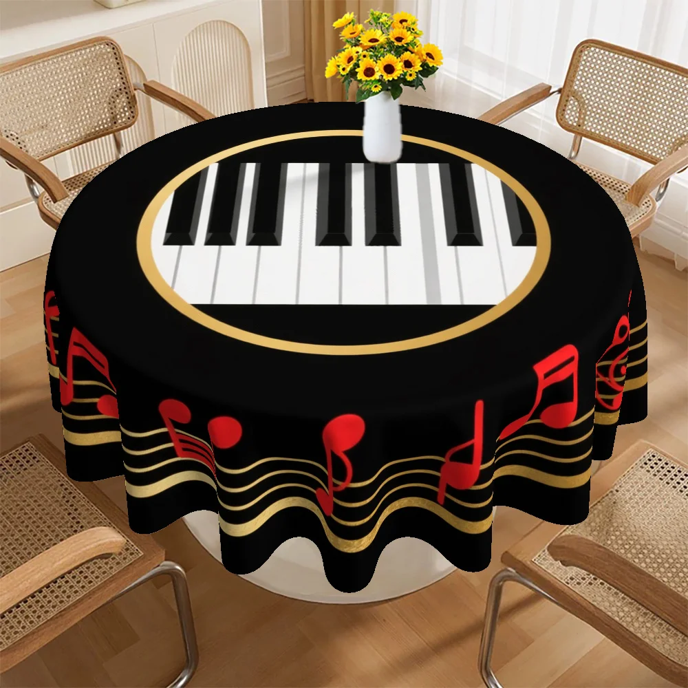 Round tablecloth - suitable for both home and restaurant settings - elegant piano and musical note pattern tableclothxzj