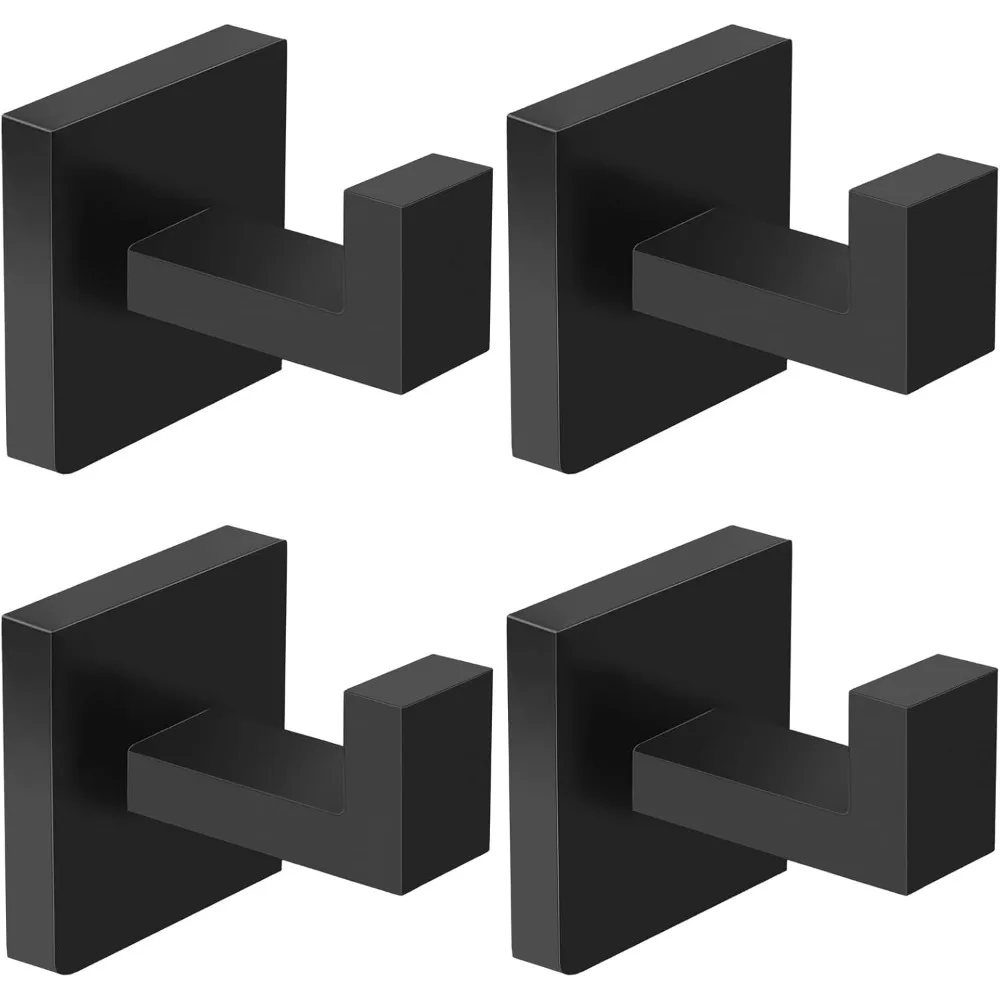

4 Pack Matte Black Stainless Steel Towel Hooks – Wall Mount Heavy Duty Coat Robe Hanger for Bathroom Kitchen Closet
