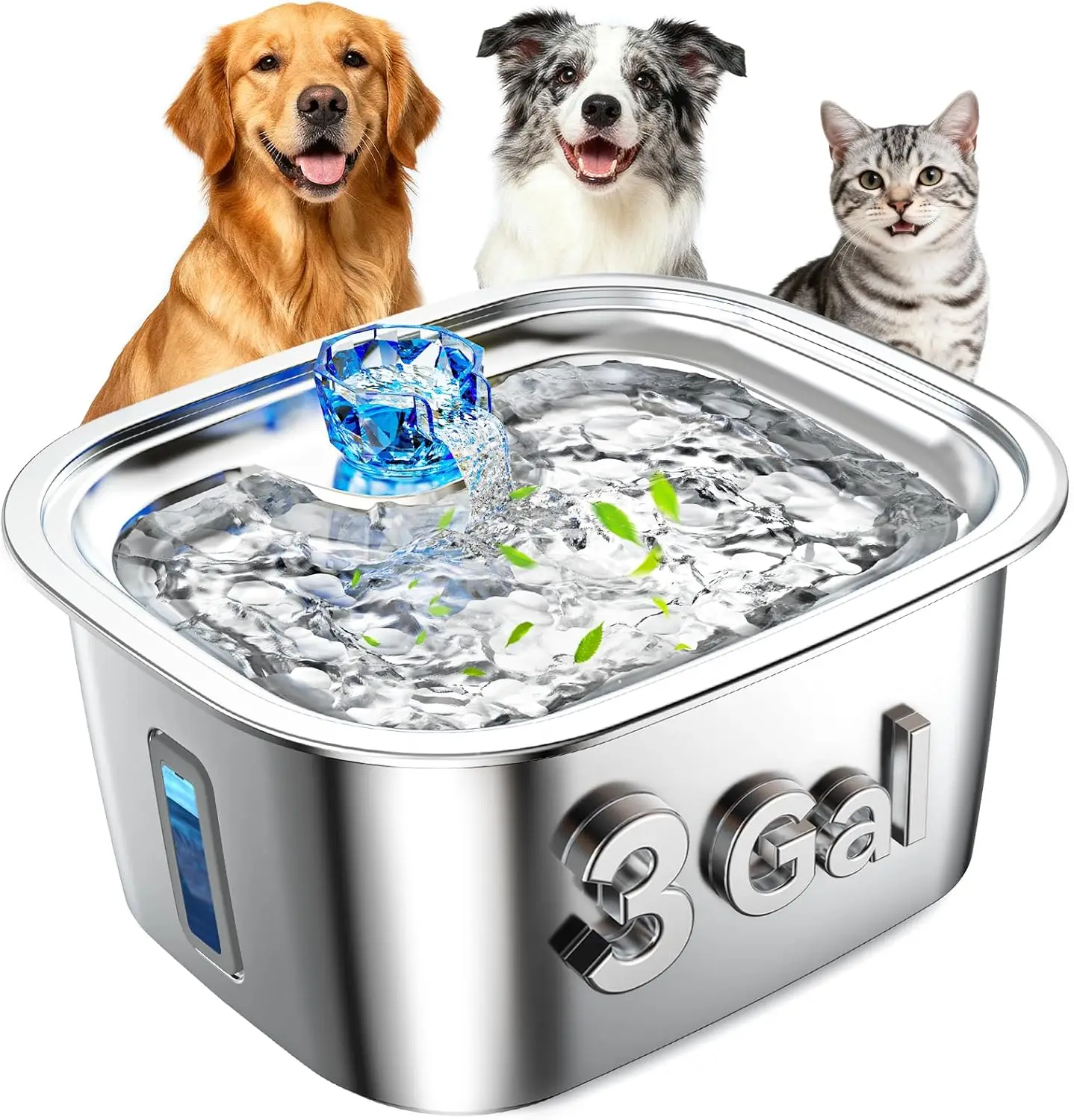 

Dog Water Fountain for Large Dogs Stainless Steel, 3Gal Extra Large Dog Water Bowl Dispenser with 2 Filters & Visual