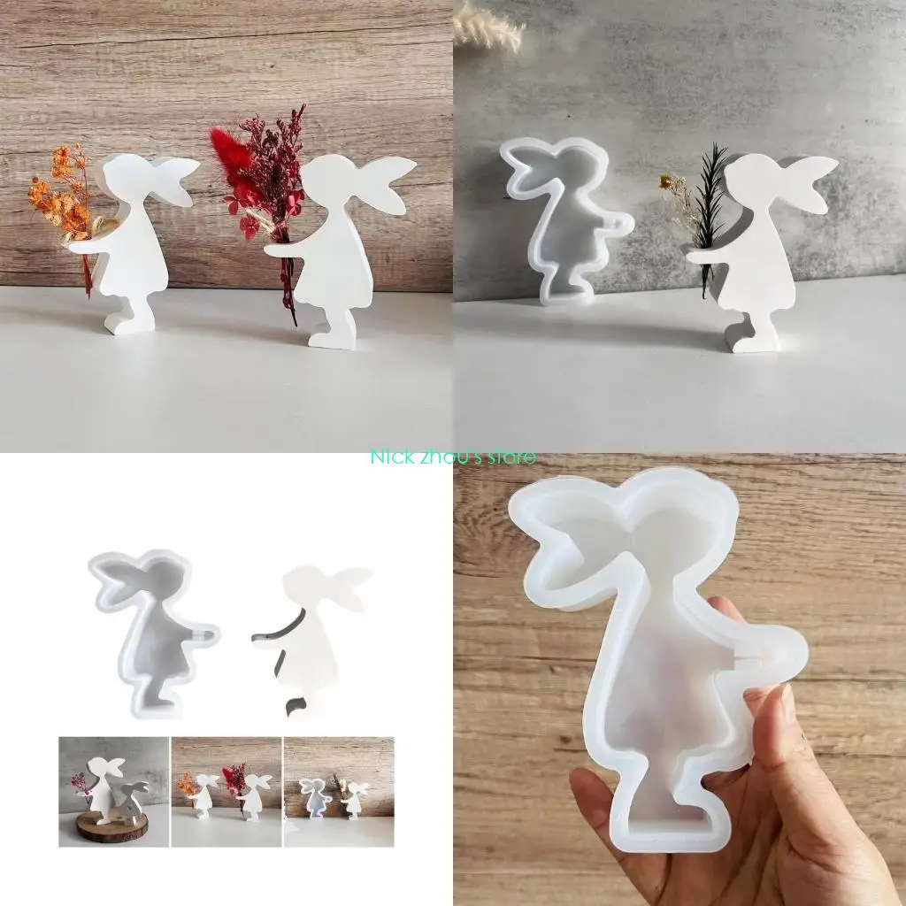 

E15E Высококачественная силиконовая форма для девочки, держатель для цветочного дисплея с кроликом и домашний декор