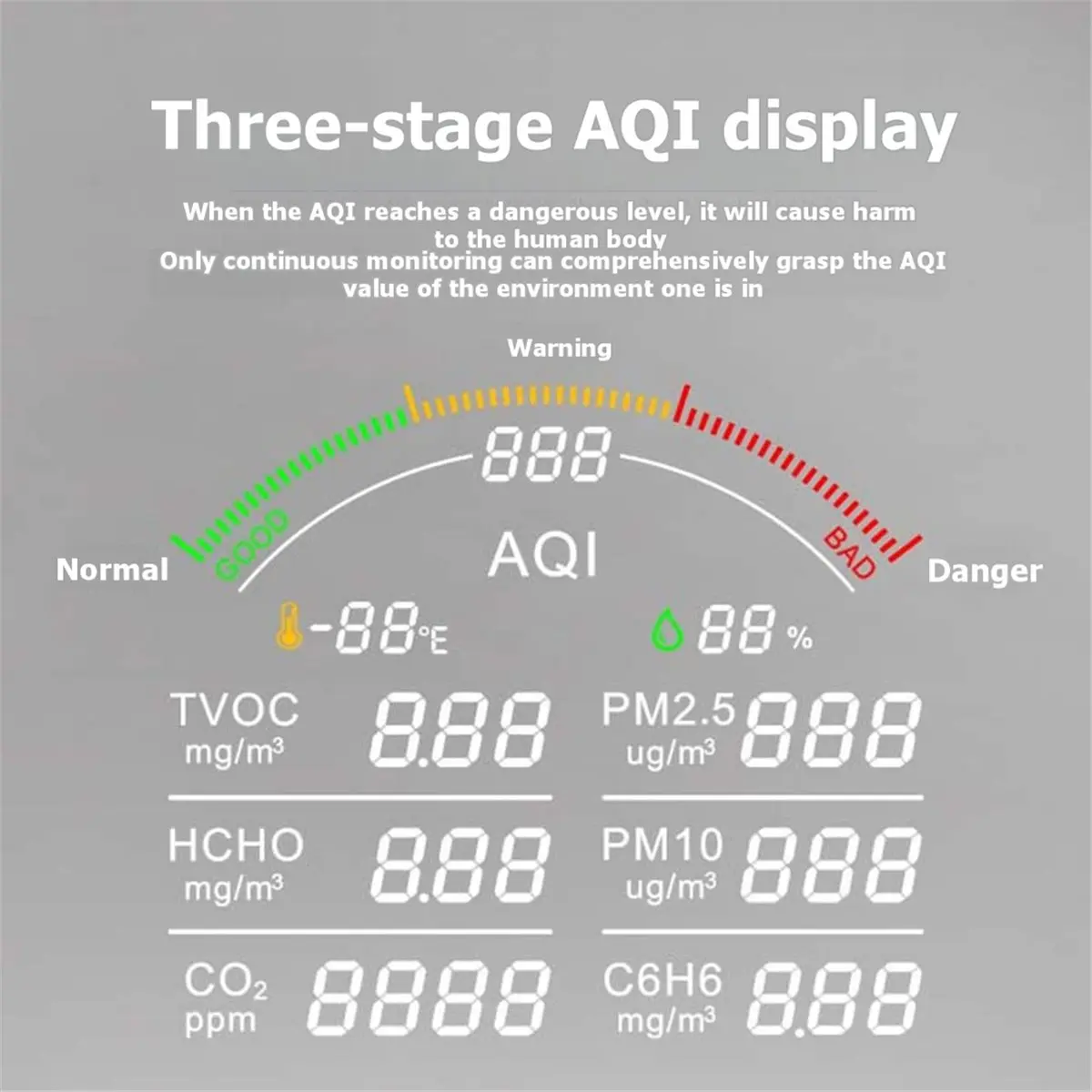 A32I TUYA WIFI Multi-Function Air Quality Monitor Thermohygrometer Clock Alarm Gas Detector PM2.5 PM10 HCHO C6H6 CO2 Sensor