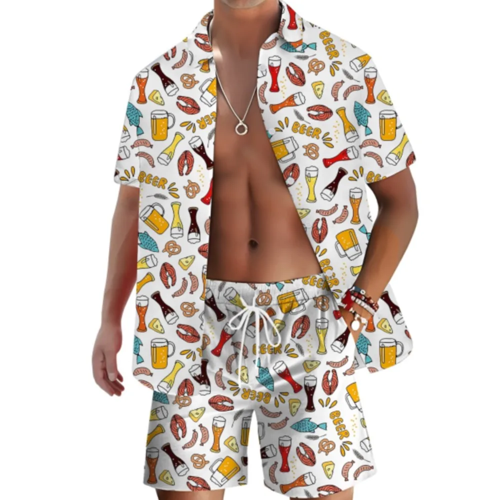 Funny 3D Graffiti Printed Men's Hawaiian Shirt Sets Fashion Lapel Short Sleeve Shirts Shorts Summer Casual Breathable Outfit