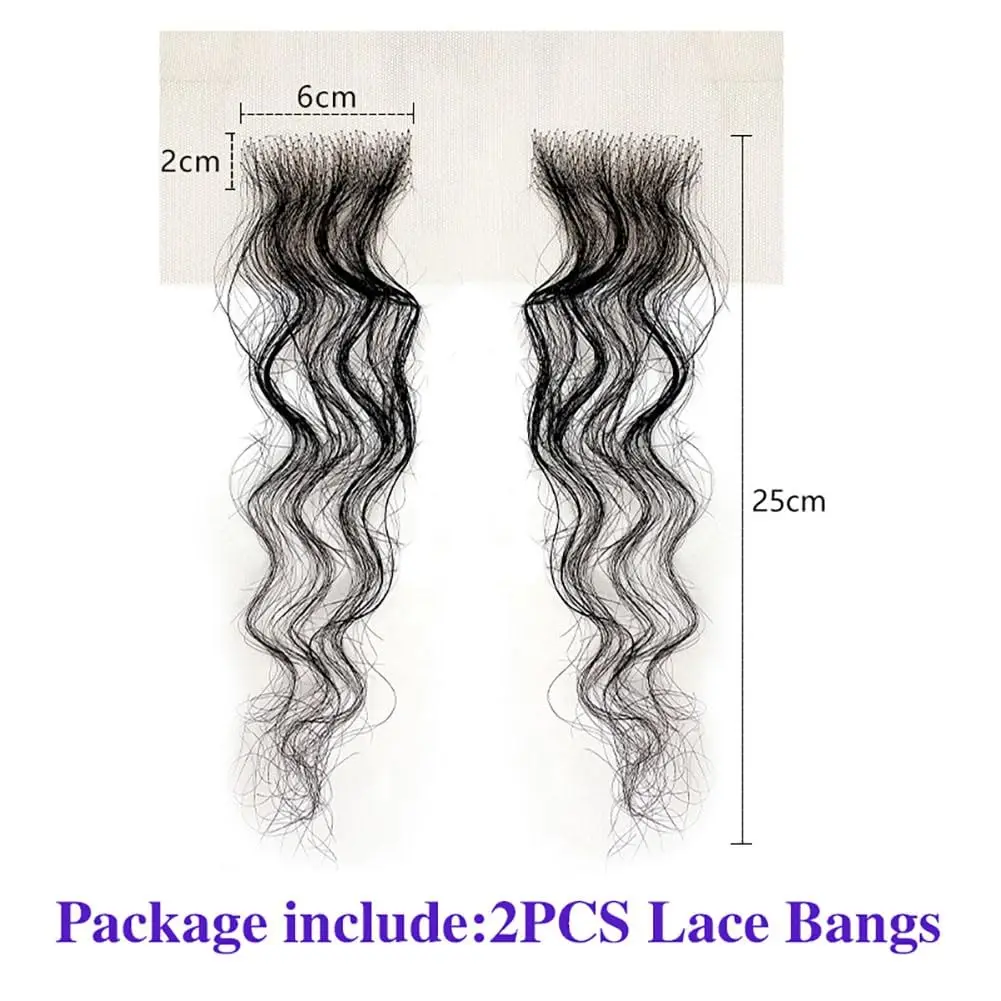 10 بوصة أسود مجعد يدوية الدانتيل الانفجارات الجبين الطفل الشعر حواف وصلة إطالة شعر طبيعي 2 قطعة معبد هيربيسي شعري استبدال