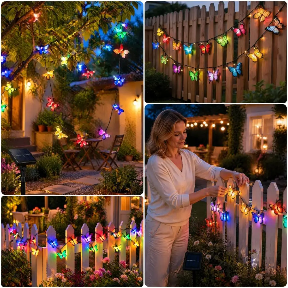 20 Led Butterfly String Lights Simulated Butterfly Design 5 Meter Outdoor String Lights Warm Light Ambiance Hanging Type