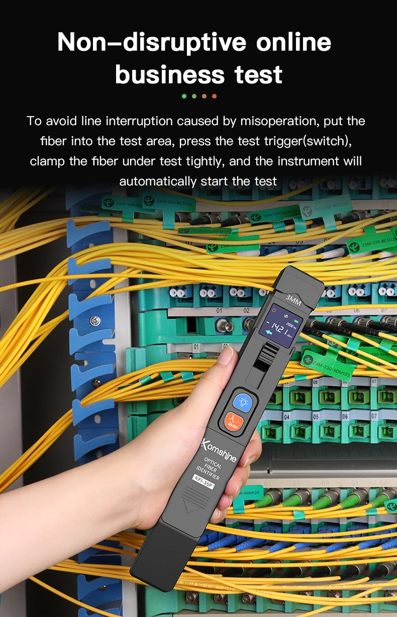 Komshine-Metal Fiber Optic Identifier, KFI-35, 800-1700nm, Suit for 0.25, 0.9, 2/3 Fiber Line Built in OPM, VFL