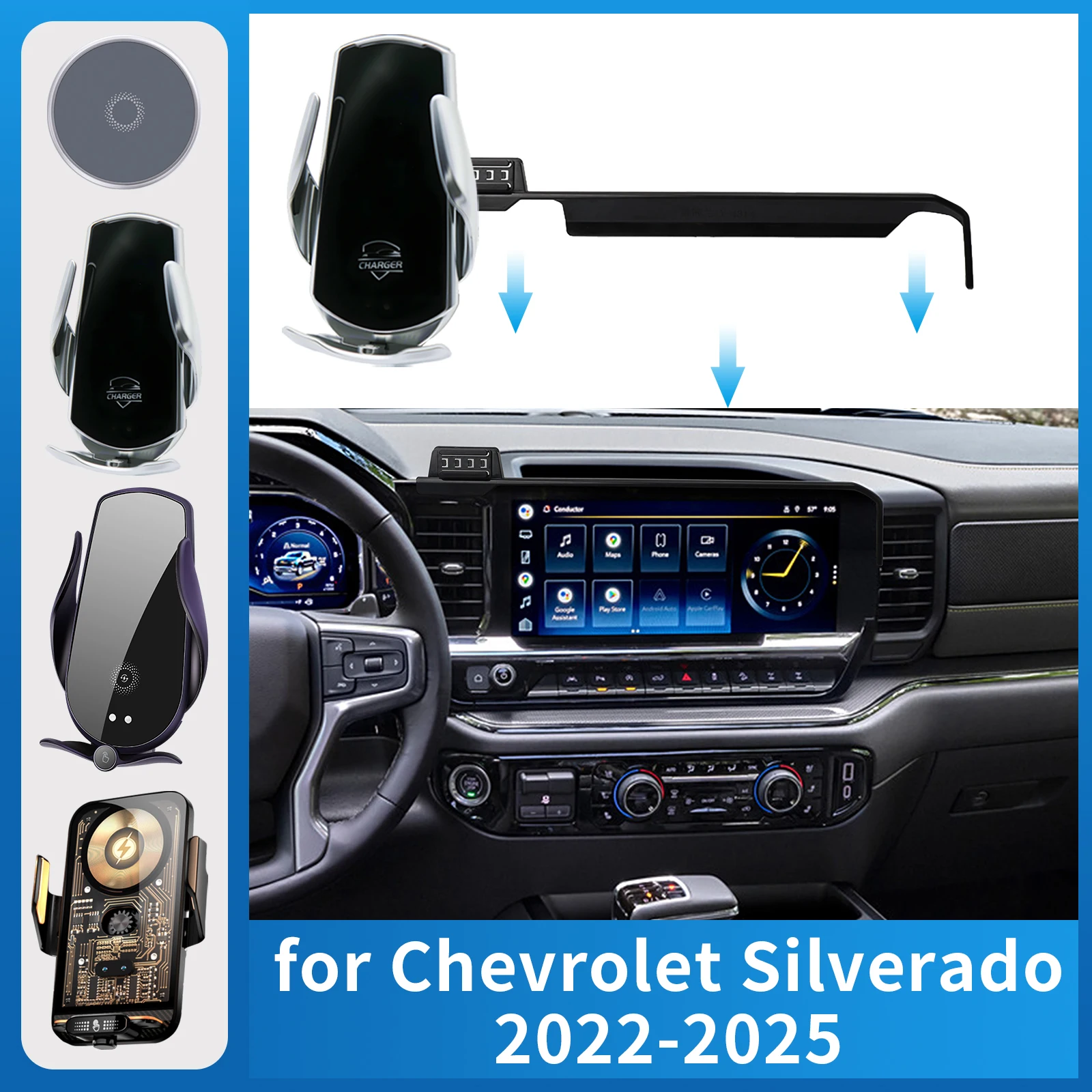 

Car Phone Holder for Chevy Chevrolet Silverado 2022 2023 2024 2025 1500 2500 3500 Charging GPS Bracket Navigation Stand Auto