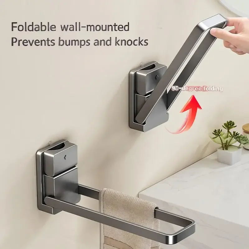 Foldable Suction Cup Towel Rack Space-Saving Rack Compact Design Damage-Free Removal Easy Installation Moisture-Resistant