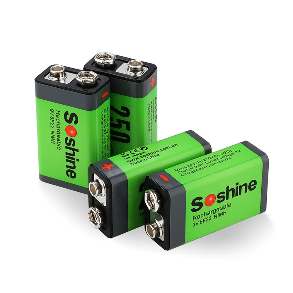 Soshine 4PCS/LOT 9V 6F22 250mAh Ni-MH Rechargeable Battery