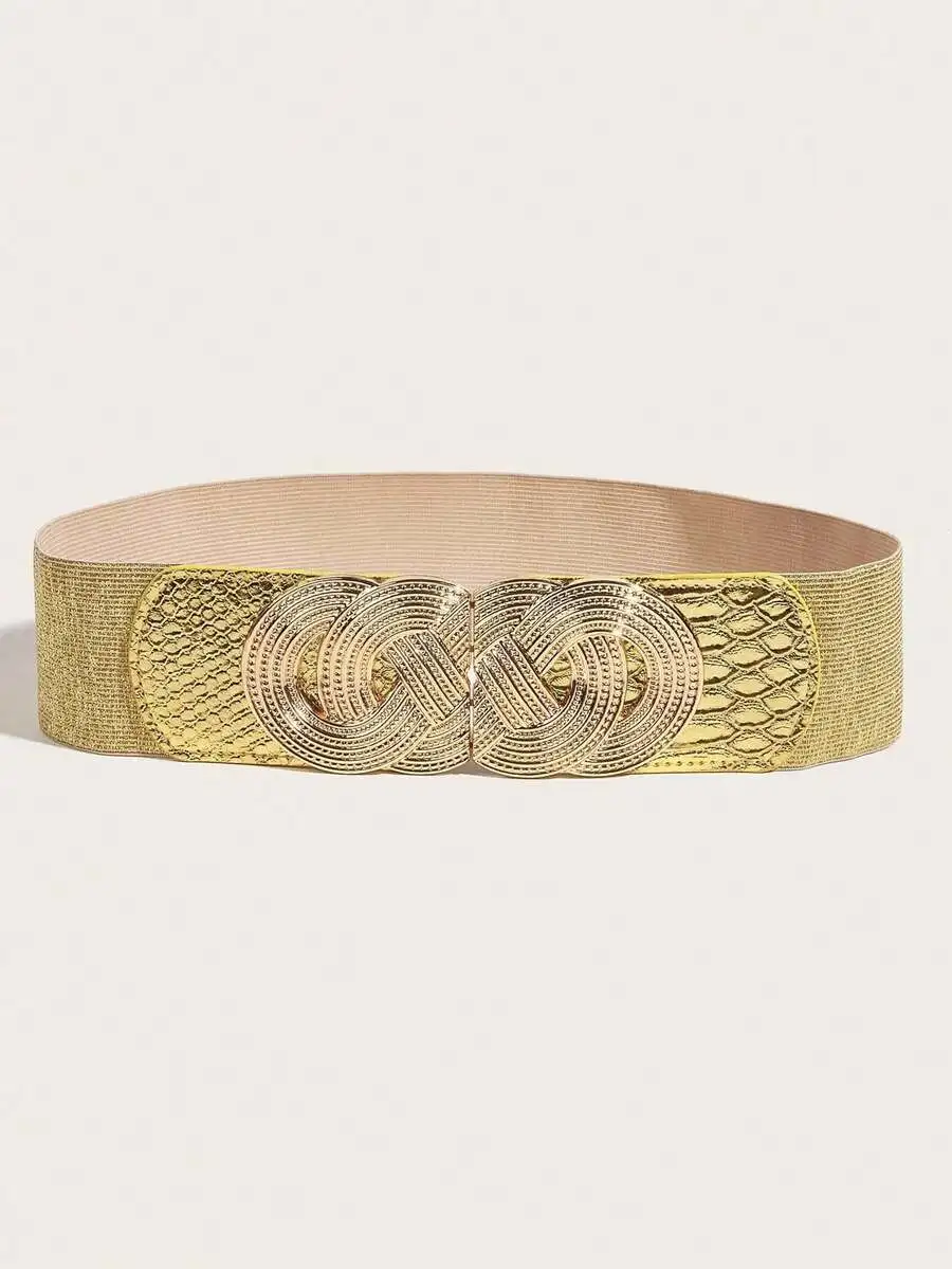 1pc Women Threaded Buckle Gold Elastic Waist Belt Halloween