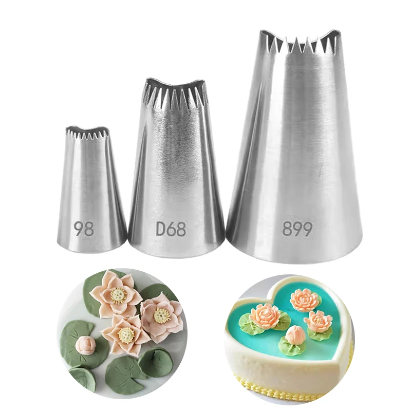 3pcs #888 #D68 #98 Icing Tips Piping Nozzle Cake Cream Decoration Tip Staniless Steel Tools Bakeware Create Lotus Flower Petals