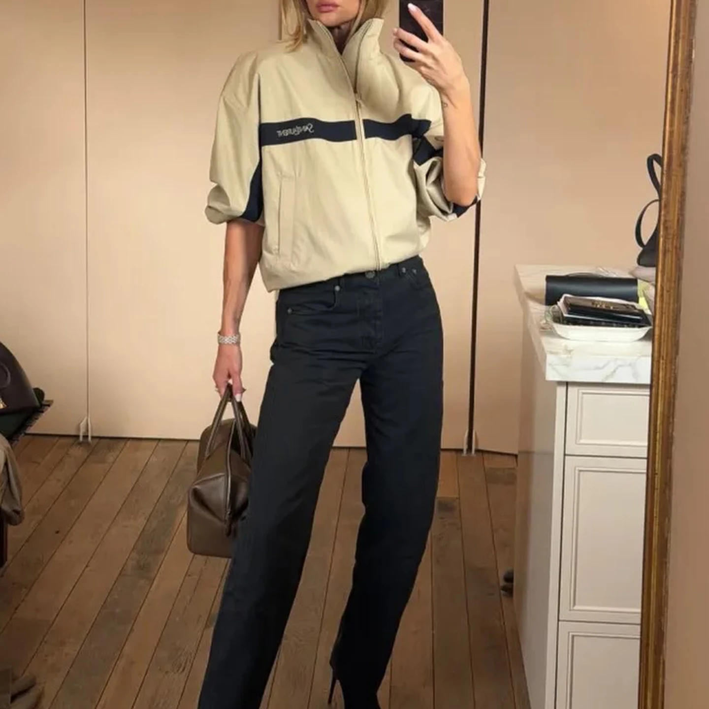 Fashionable Zipper Stand Collar Color Block Jacket Women's Stylish Versatile Slim Fit Summer Outerwear Standard Edition ZADATA