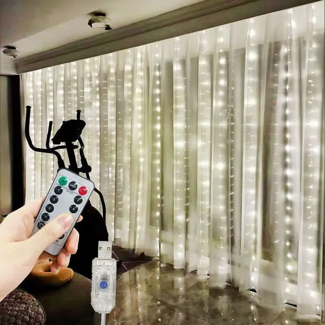 3M/6M girlanda LED kurtyna świetlna 8 trybów pilot USB Fairy Lights String ślubne dekoracje świąteczne do domowej lampy do sypialni