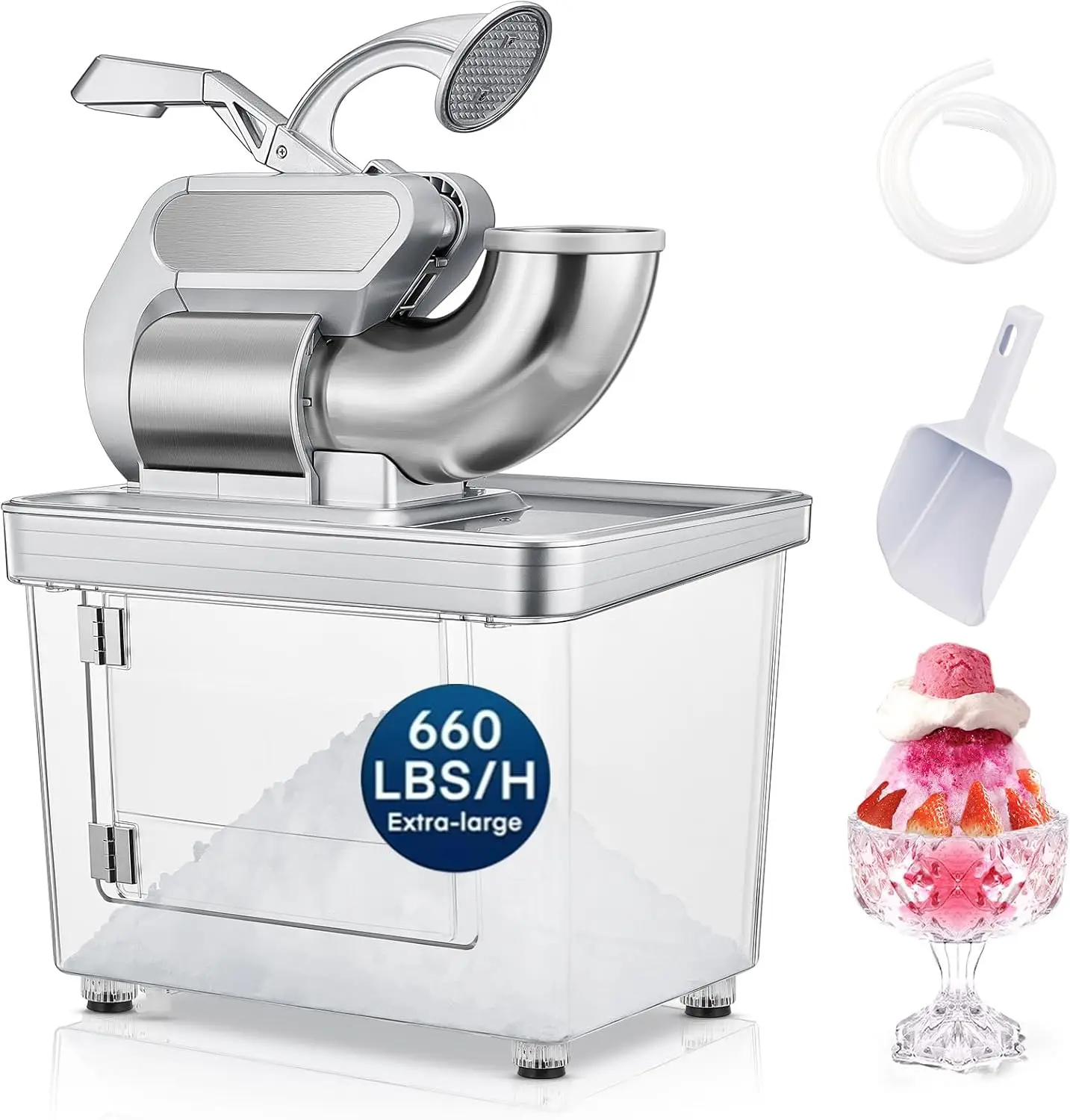 

Ice Crusher 661LBS/H, ETL Approved 300W Snow Cone Machine Commercial with Dual Blades, Stainless Steel Shaved Ice
