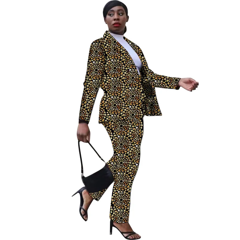 European/American Fashion African Print Women's Suit Casual Blazers With Straight Pants Female Ankara Party Outfits