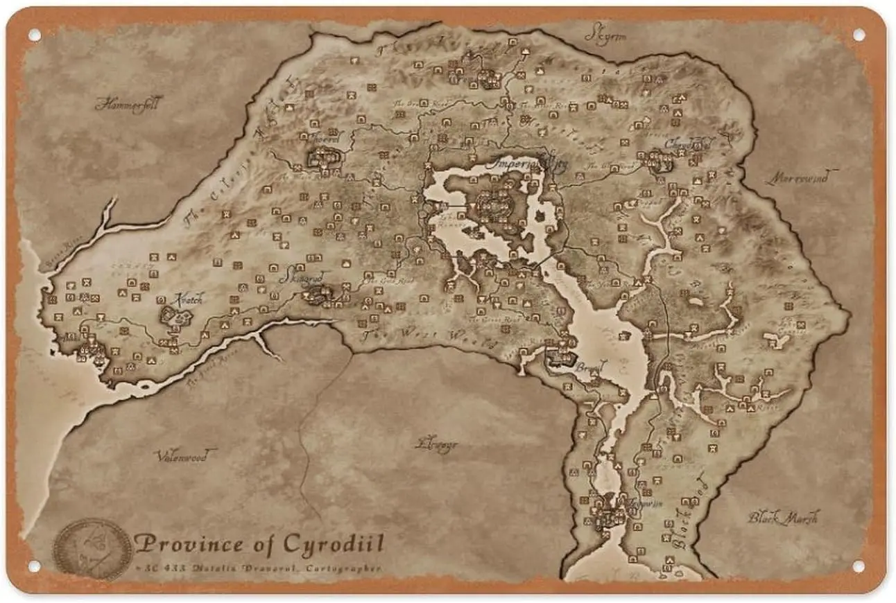 MGSGLHURR Wall Decor Sign - The Elder Scrolls IV Oblivion Map Poster -  Vintage Look Metal Sign,Bar, Man CAVE Art Decoration