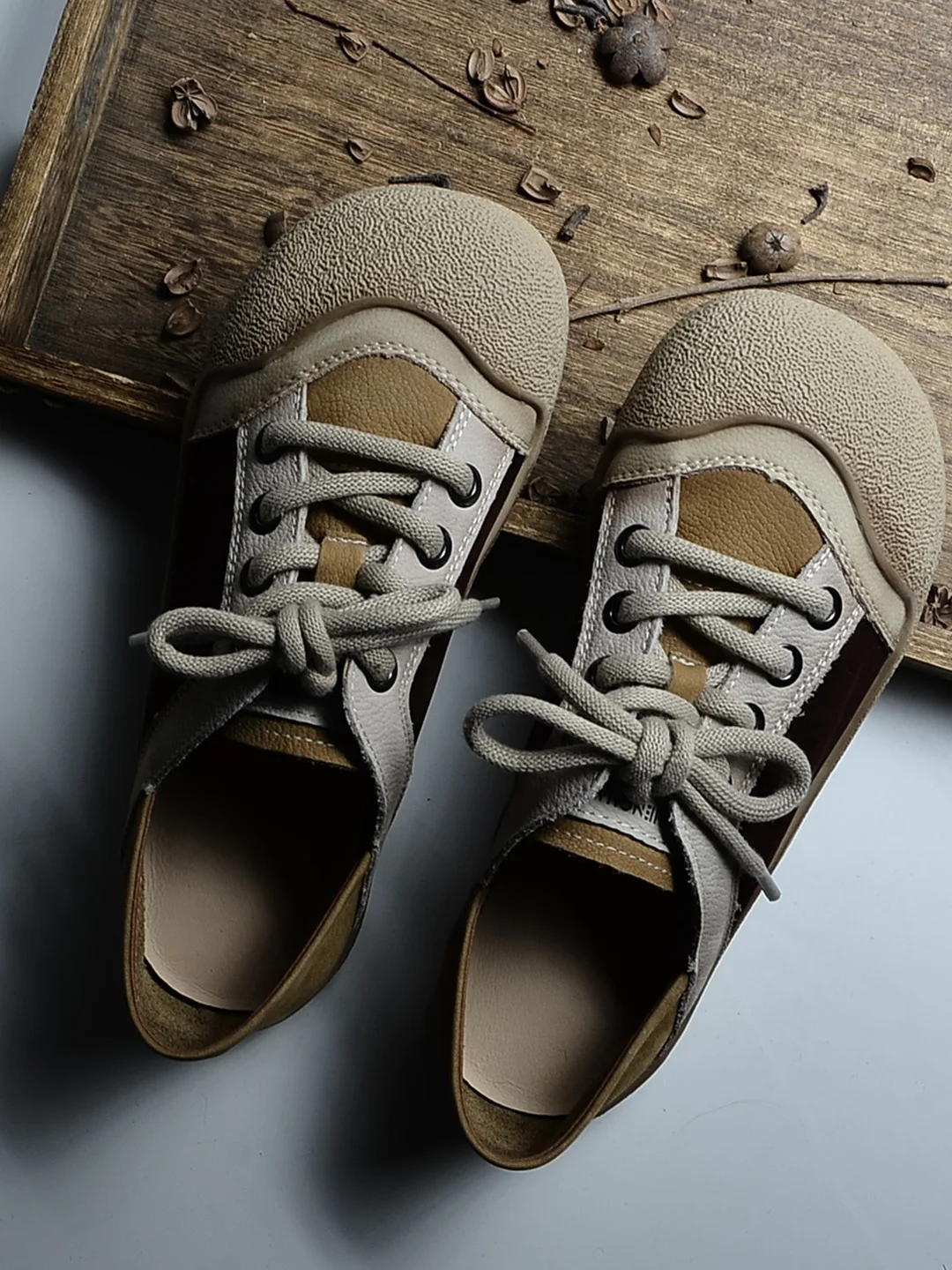 Retro Original Women's Dequan Shoes Comfortable Flat Bottom Casual Sneakers Leather Wear Resistant Color Block Slip-On Shoes