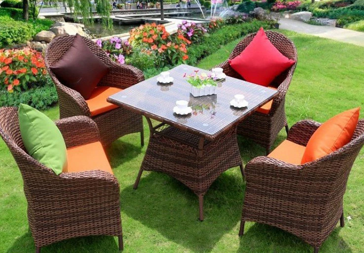 Outdoor rattan table and chair five piece set, courtyard balcony, PE plastic rattan table and chair, balcony