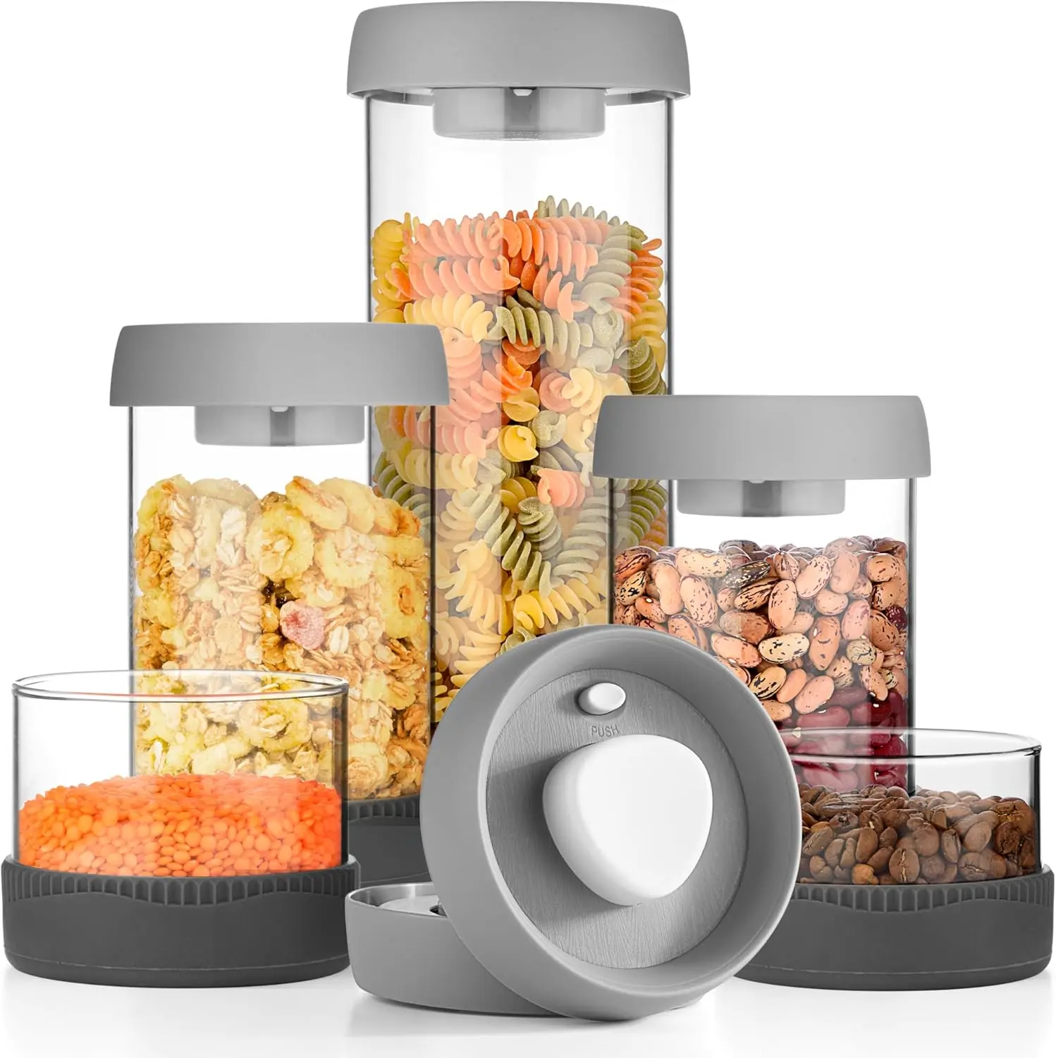 

Glass Canisters Set - 5-Pack Airtight Food Storage Jars for Coffee, Cereal, Nuts, Candy