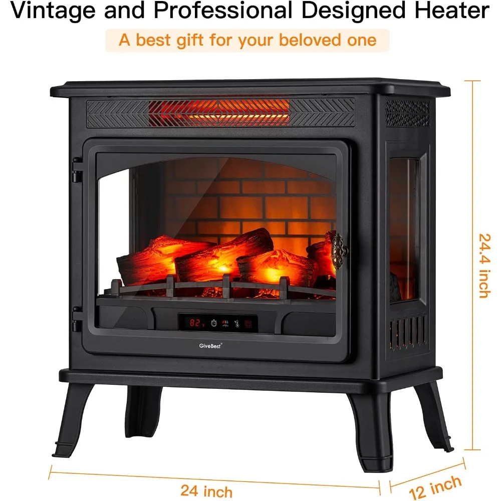 Electric fireplace infrared heater 3D, with remote control, timer, adjustable flame effect, safety protection 24