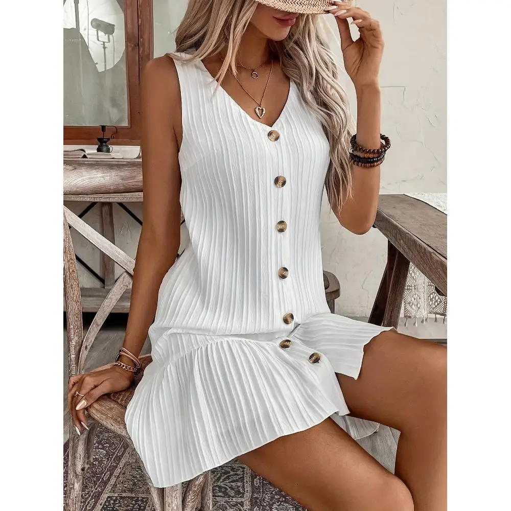 1 Piece V-Neck Elegant Summer Dress, A-Line Design Comfortable and Breathable, lotus Leaf Edge Grand and Elegant