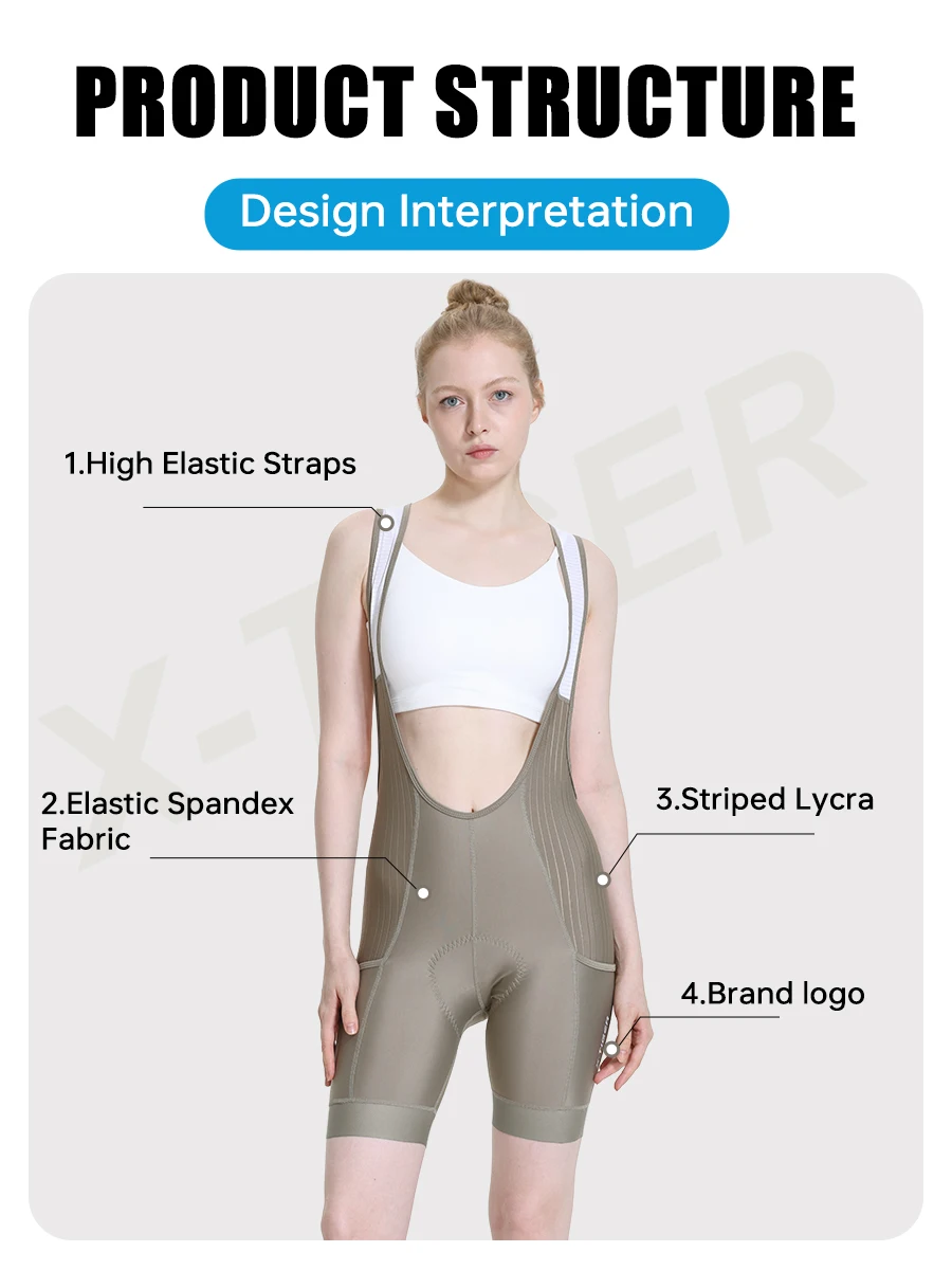 X-TIGER Trägerhose für Damen, 5D dicke Polsterung, Mountainbike- und Rennrad-Trägerhose, Sommer UV-Schutz, professionelle Radlerhose – Detail 5