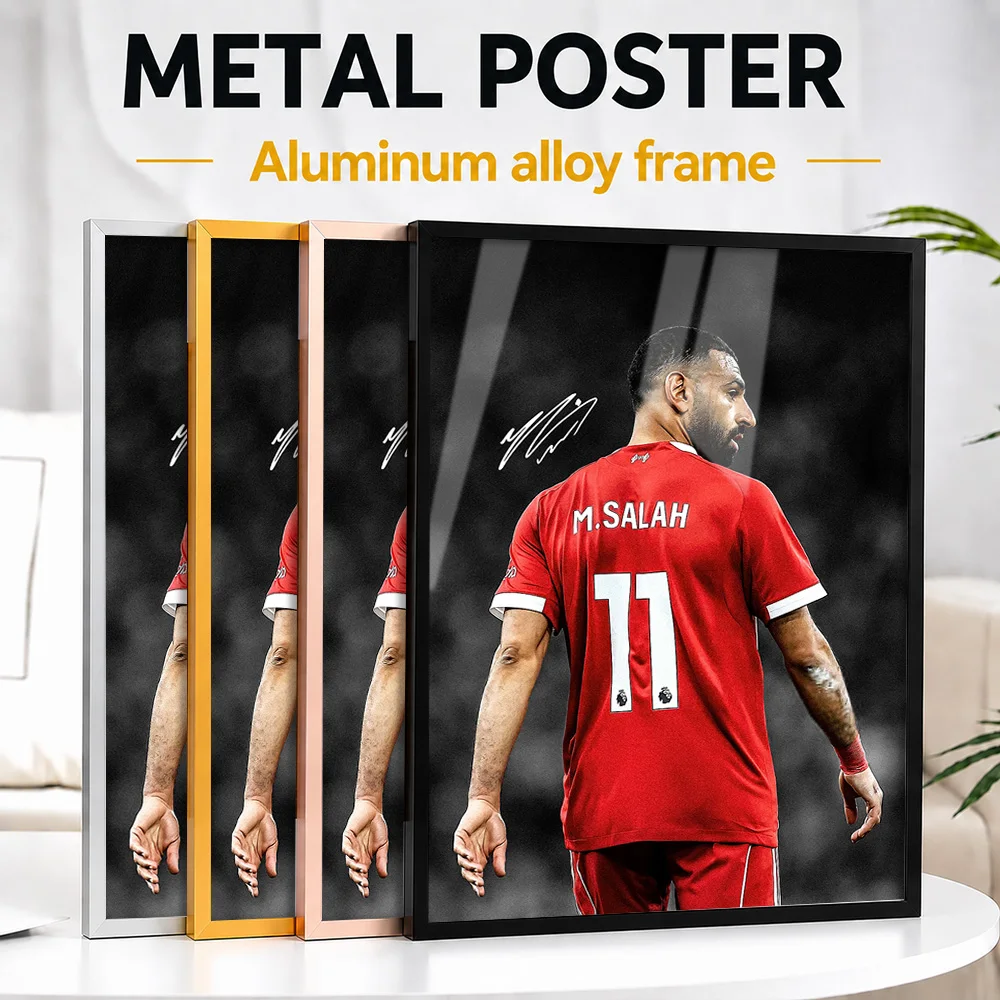 Mohamed Salah Number Eleven Back View Framed Metal Poster Customized Photographic Wall Art For Sports Bar, Football Fan Gift