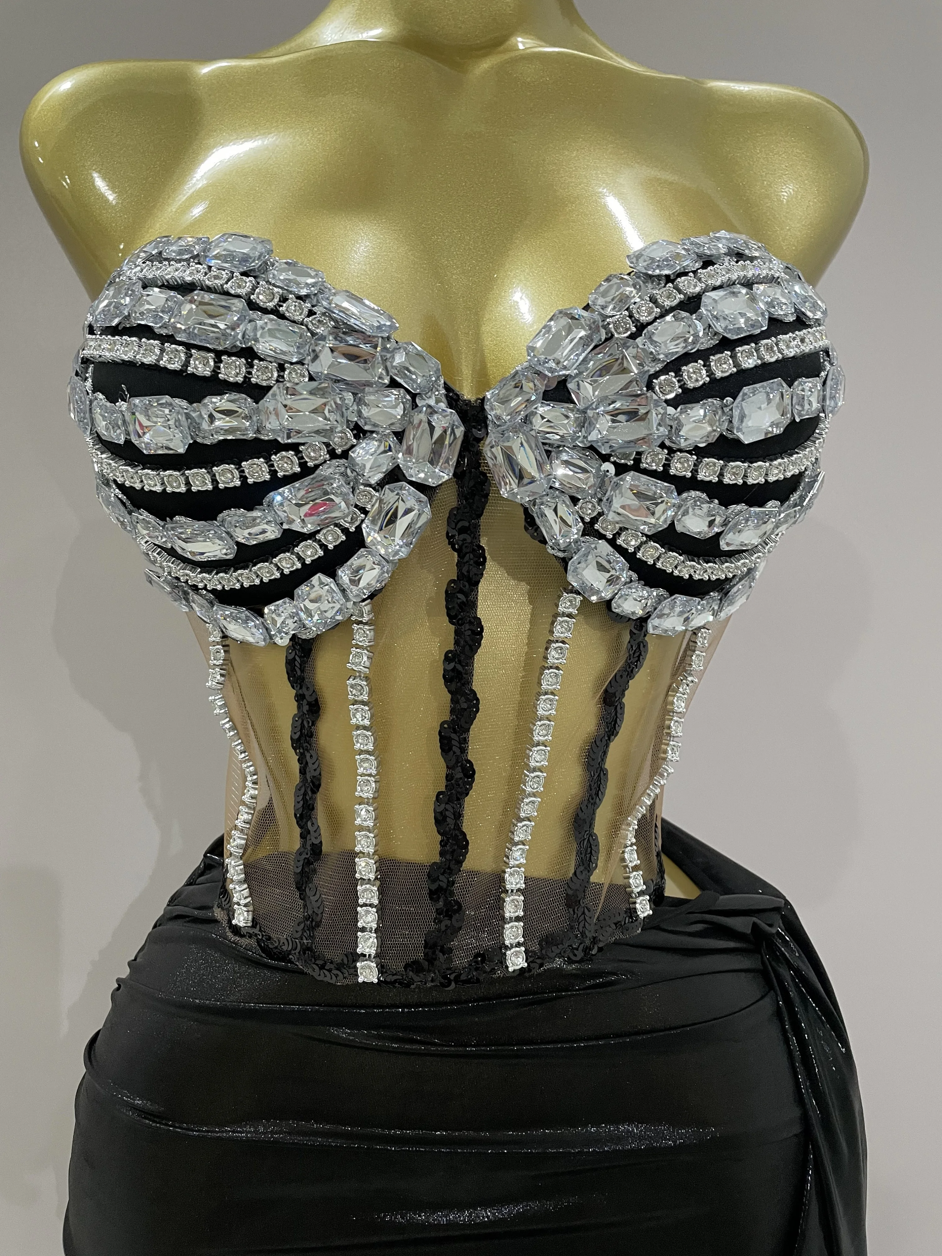 مثير الساطع حجر الراين الترتر 2 قطعة مجموعة تنورة علوية 2025 المرأة المشاهير مساء حفلة مرحلة ملهى ليلي أداء زي #5