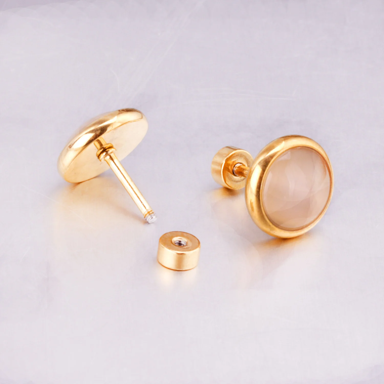 12 Pairs 316L Stainless Steel Round Opal Earring Bijoux Female Vintage Jewelry 10mm Screw Back Stud Earrings Wholesale Party