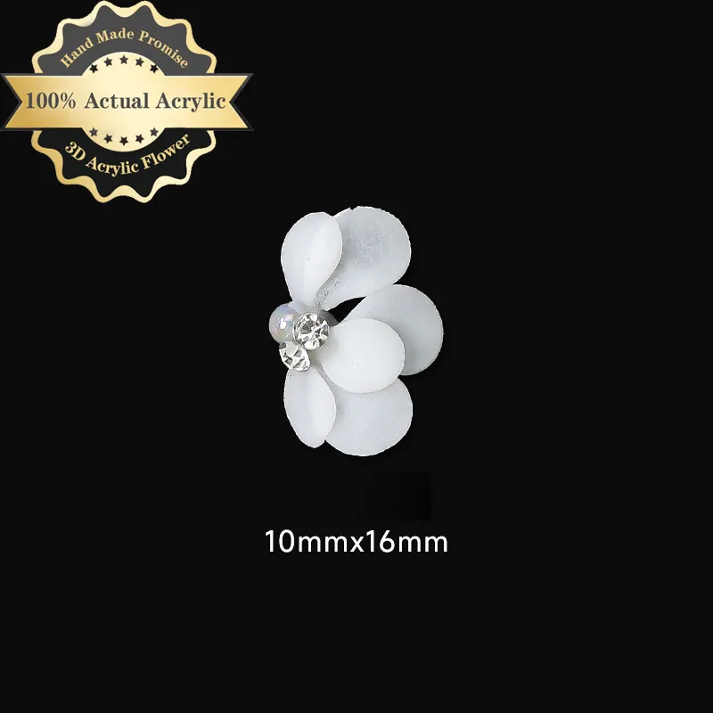 8pcs Handmade 100% Real Acrylic Flower Nail Decorations White Multi Color Nail Art Flowers Charms for DIY Nails Parts