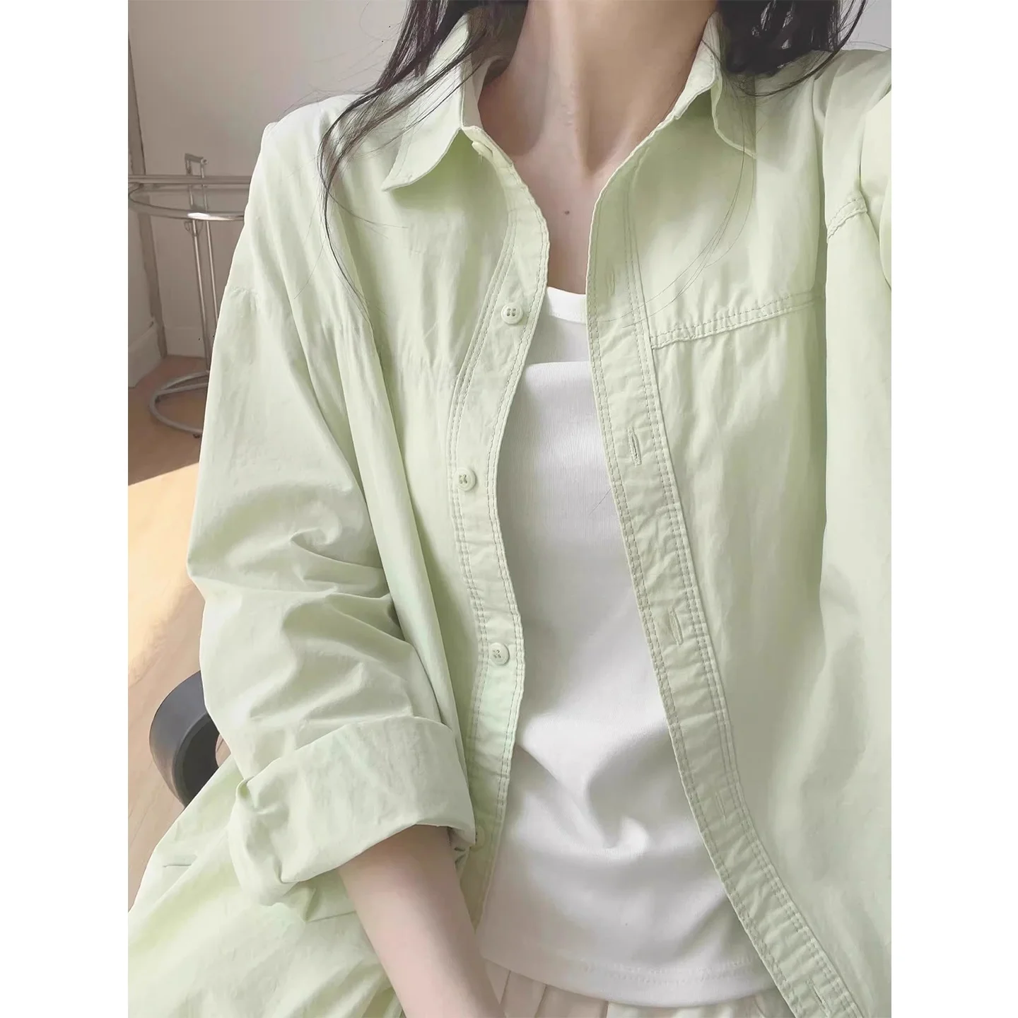 

Women's Pure Cotton Long Sleeve Shirt Summer 2026 New Loose Lazy Style Sunscreen Cardigan Outerwear Comfortable Breathable Ko...