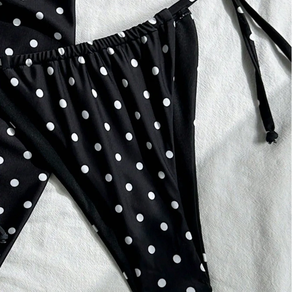 3pcs Beachwear Clothing Halter 3-Piece Swimwear Deep V Lace Up Women Swimsuit Slim Fit Dot Print Bikinis Set Pool Wear
