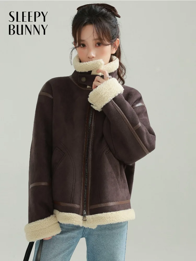 

Winter Warm Shearling Jacket Chic Zipper Coat Women Loose Thickened Casual Outerwear with Cozy Fleece Lining for Autumn Winter