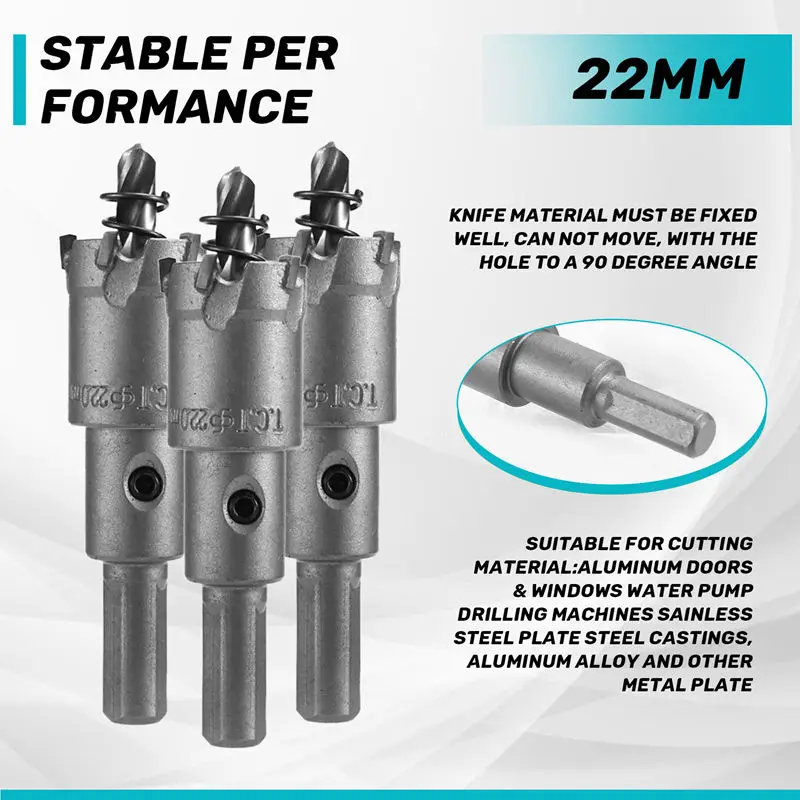 Set di punte da trapano espandibili per apri fori in acciaio inossidabile/metallo da 6 pezzi in carburo di tungsteno 22 mm